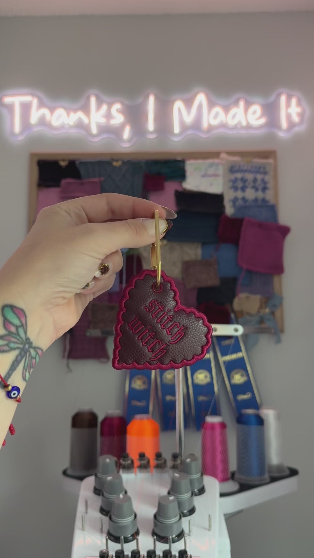 Stitch Witch Merlot Scallop Heart Bag Tag – Tonal Merlot Gothic Embroidery