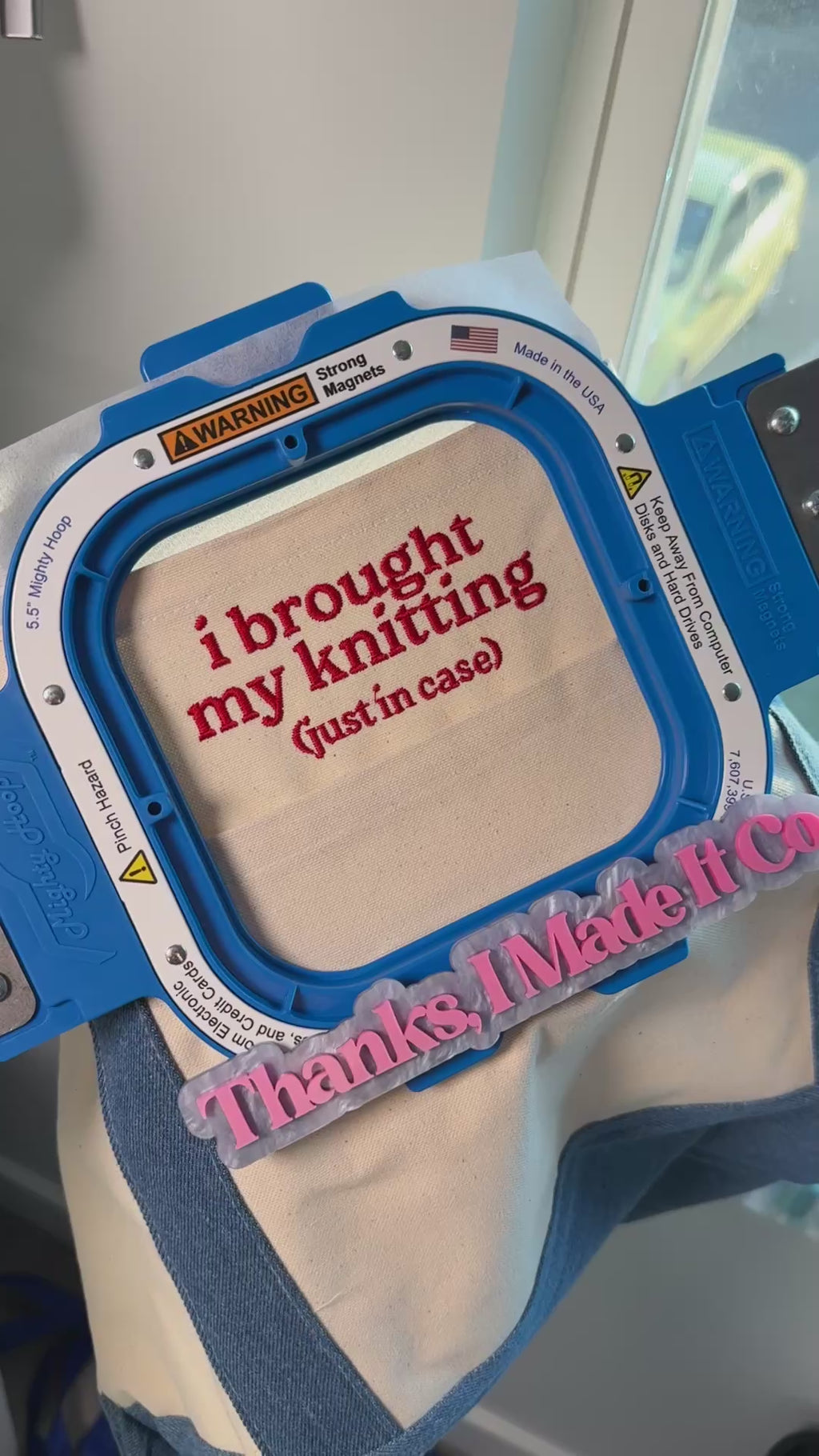 I Brought My Knitting (Just in Case) - Tote – Oversized Denim Project Bag for Knitters