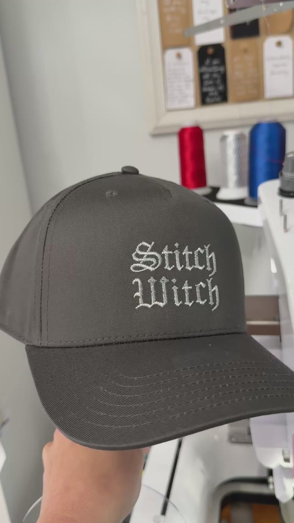 Stitch Witch – Charcoal Structured Hat – Metallic Silver Embroidery | Maker Favorite