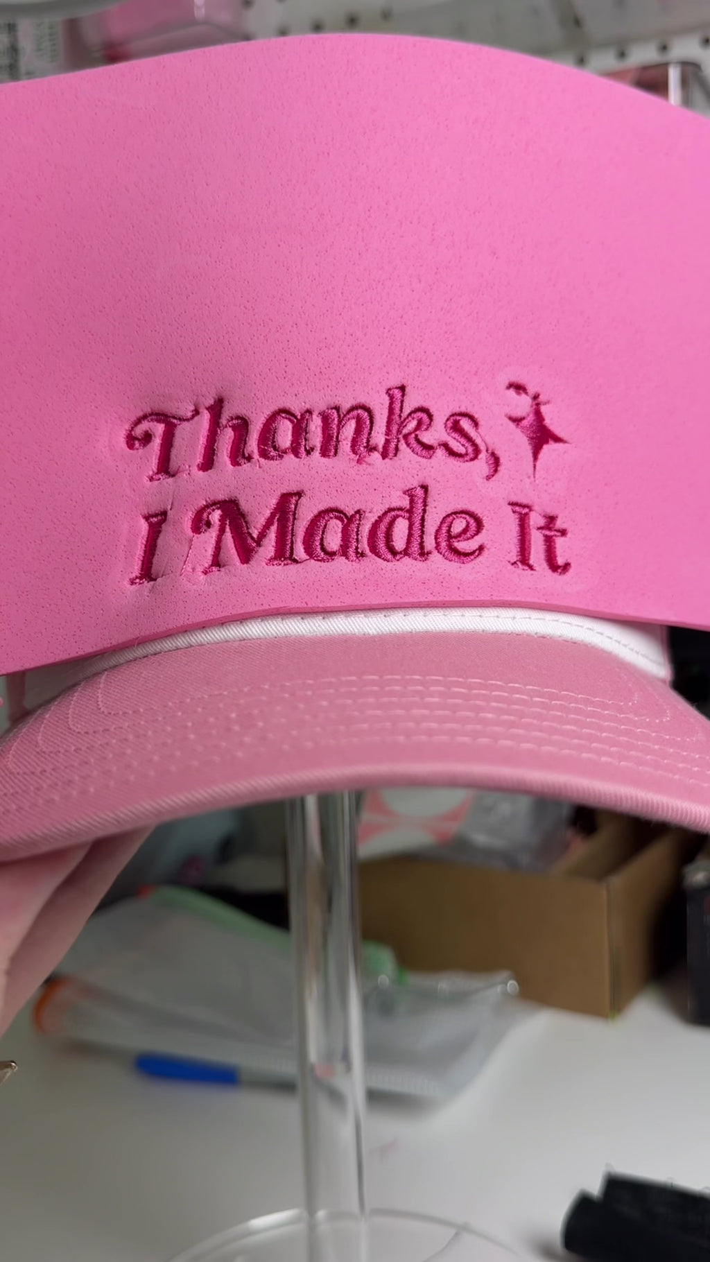 Thanks, I Made It – Pink & White 5-Panel Hat – Pink 3D Puff Embroidery | TIMI