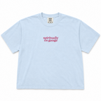 Chambray heavyweight boxy tee with pink Spiritually On Gauge embroidery