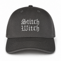 Charcoal structured hat with metallic silver Stitch Witch embroidery