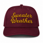 Burgundy structured hat with old gold Sweater Weather 3D puff embroidery